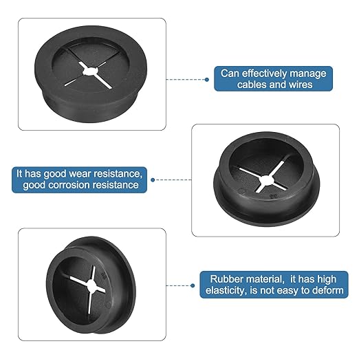 uxcell 6 Pcs Cable Cord Grommet, 1-3/8 Inch (35mm) Desk Grommet Flexible Rubber Grommets Wire Hole Cover Pass Through for Office Computer Desk Wire Organizer, Black