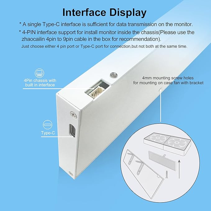 11.3 Inch Stretched Bar Monitor - One Cable Connection(No HDMI Needed) FHD IPS 1920x440 LCD Display, PC Secondary Screen for Aida64 CPU GPU RAM Tep Monitoring for Windows 10/11 Only -White