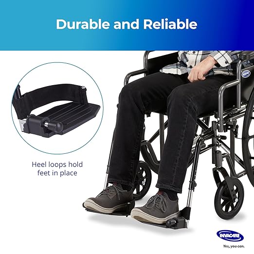 Invacare Wheelchair Legrest with Heel Loops & Swing-Away Design, Adjustable Footrest Length and Flip-Up Aluminum Footplate, Easy-to-Install, Compatible with Most US Wheelchairs & Transport Chairs