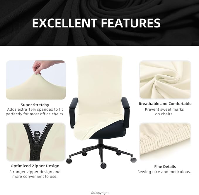 DIVA EN CAMINO DEC Universal Office Chair Cover with Zipper, Stretch Slipcover for Home Office Desk or Boss Chair, Cream