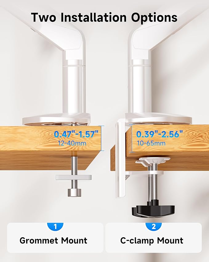 BIZUM Heavy Aluminum Monitor Stand 17 to 43 Inch Monitor Arm, Adjustable-Monitor Mount up to 33lbs with Clamp and Grommet Base, VESA 75x75/100x100mm White