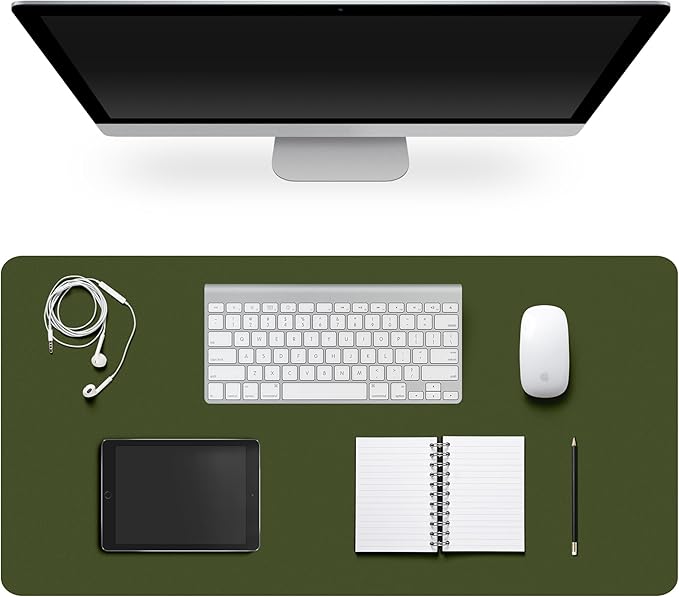 Leather Desk Pad Protector,Non-Slip Desk Pad,on-Slip PU Leather Large Mouse Pad,Easy Clean Desk Protecor Mat,Writing Pad for Office Work/Home/Decor(OliveGreen, 23.6" x 13.7")