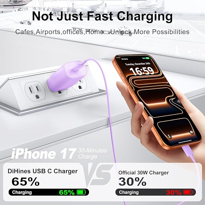 Phone 17 16 15 Charger Fast Charging,30W USB C Phone 17 16 15 Pro Max Charger Block &10FT Long Type C Cable Cord for i.Phone 17/17 Air/17 Pro/17 Pro Max/16/16 Plus/16 Pro Max/15/15 Pro Max,Purple