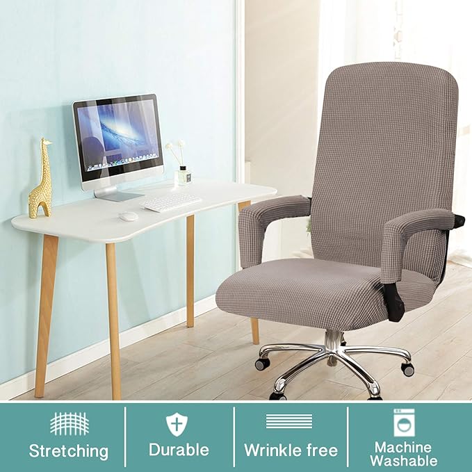Turquoize Office Chair Cover - Stretch Computer Chair Cover with Arms, Universal Removable Slipcovers for Dogs, Cats & Pets, Taupe