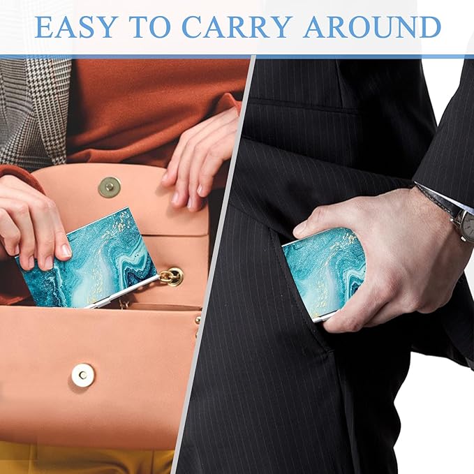2 Pack Business Card Holder，Color Printing Men's and Women's Business Card Case，Ultra-thin Metal Business Card Organizer，Carry-on Pocket Wallet Business Card Holder