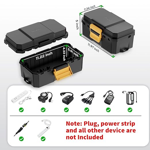 Waterproof Electrical Box, Diivoo Outdoor Extension Cord Covers Waterproof, Large Size 6 Cable Seal Entry, Outdoor Plug Cover, Outdoor Extension Cord Box, Black