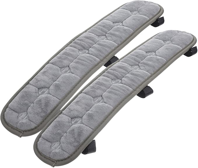 Garneck 2 Pack Office Chair Armrest Pads with Elastic Strap: Non-Slip Plush Gaming Chair Arm Covers Grey Soft Forearms Support Cushions for Desk Computer & Wheelchair