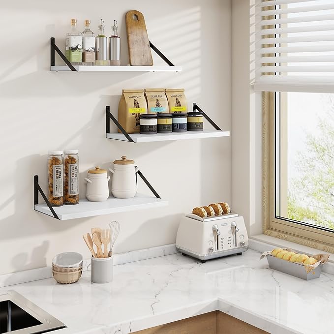 Axeman Deep Floating Shelves | 20 Inch White Wall Shelves Set of 2 | 10 Inch Deep Rustic Wood Shelves for Wall | 20'' W x 10''D White Shelves for Living Room Bathroom Kitchen