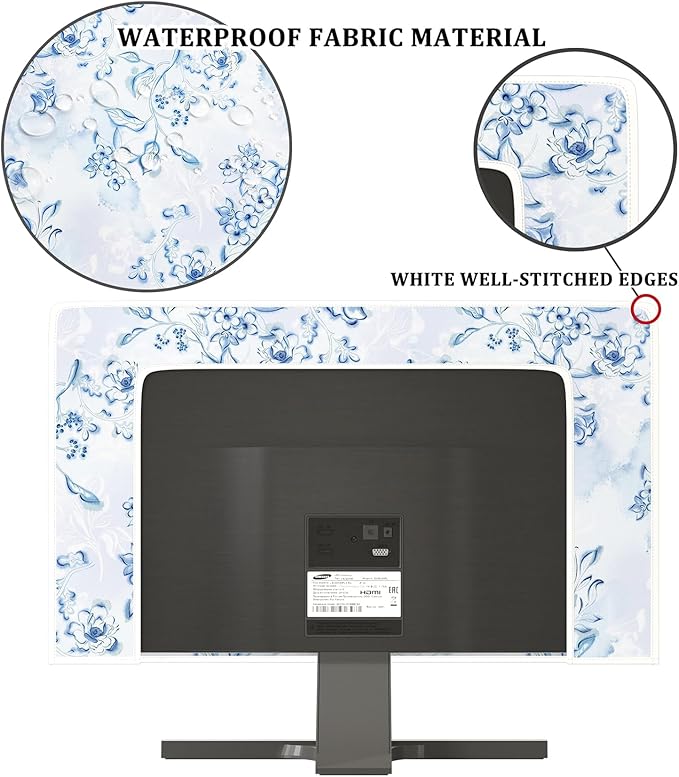 Blue Floral Waterproof Screen TV Cover 75 Inch Decorative Botanical TV Screen Covers Dust-Proof Protective for LED LCD OLED TVs During House Moving, Storing, or Home Renovation