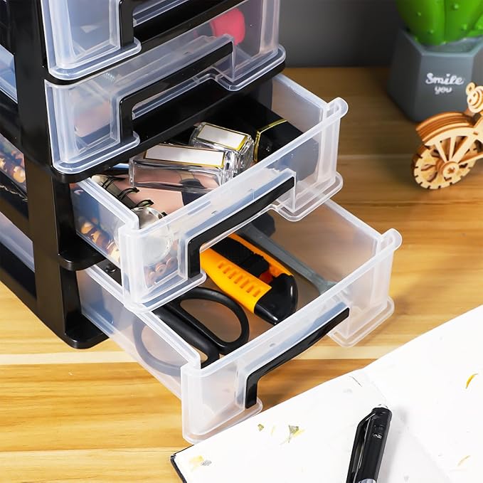 DOITOOL 4 Drawer Storage Organizer, Plastic Storage Bins Desk Organizer with Drawers for Makeup Vanity Nail Polish Bathroom Stationery Art Craft Supplies, Kitchen Office Organization