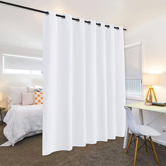 RYB HOME Privacy Curtain for Sliding Glass Door, Light Block Noise Reduce Insulated Curtain Screen Ceiling to Floor for Locker Room Basement Bedroom Closet, 100 inch Wide x 90 inch Long, Pure White
