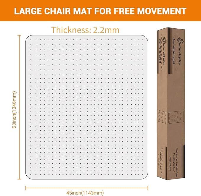 Office Chair Mat for Hard Floor, 45'' x 53'' Computer Desk Chair Mat for Floors, Easy Rolling for Office on Carpets Anti-Slip Carpet Protector for Rolling Work and Gaming Chairs