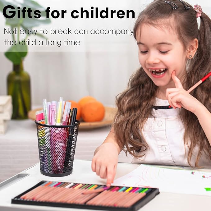 QYH Mesh Pencil Holder Metal Pen Cup Black for Desk 6 Packs, Office Caddy Storage