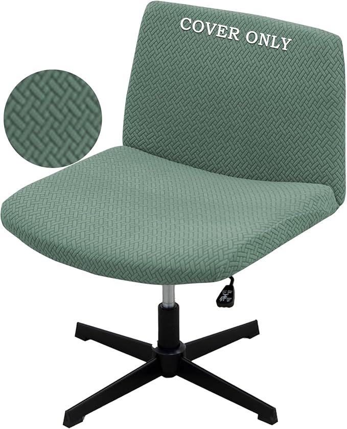 Vanity Chair Cover Criss Cross Chair Cover Waterproof and Elastic Armless Chair Slipcover Armless Chair Covers Office Chair Covers (Green,Just The Cover,No Chair)