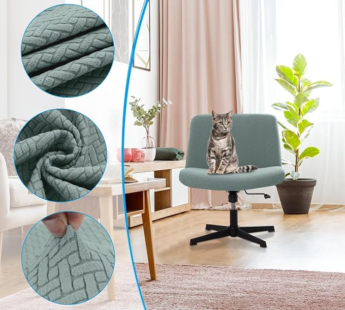 Fuloon Criss Cross Chair Cover, Waterproof, Stretchable, Solid Jacquard, Suited for Armless/Office/Desk/Mid Back Wide Seat/Computer/Task/Vanity/Accent Chair (T -Shaped Jacquard, Green)