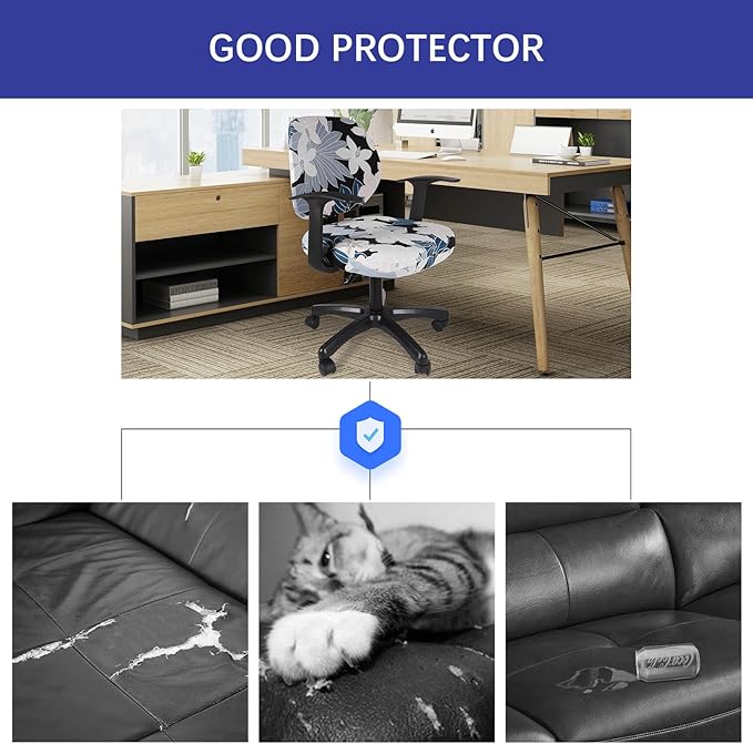 WOMACO Office Computer Chair Cover, Stretch Universal Rotating Rolling Desk Chair Slipcover, Stretchable Office Chair Seat Protector (Leaves and Flowers)