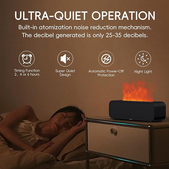 YALEDI Essential Oil Diffuser, Flame Fire Oil Diffuser, 250ml Cool Mist Aromatherapy Humidifier, Scent Aroma Diffuser with 7 Colors Light, Remote Control, Timer & Auto-Off for Home Room (Black)