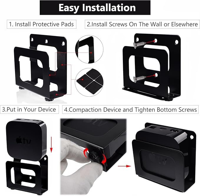 Cable Box Mount Modem Mount Adjustable Wall Mount for Small and Narrow Devices Like Cable Boxes, Modems,DVD Players, Beelink, Mini PC, Apple TV, Mac mini,Roku and More(Black-Narrow)