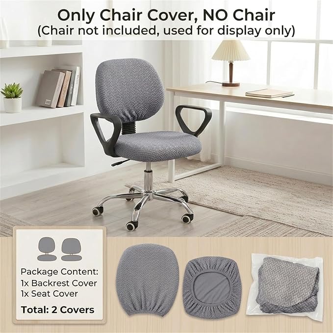 MIFXIN Computer Office Chair Cover Stretch Elastic Slipcover 2 Piece Stretchable Jacquard Computer Chair Seat Covers Furniture Protector for Office Home, Only Covers NO Chair (Grey)