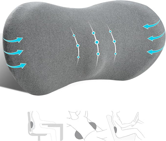 kasney Lumbar Support Pillow, Memory Foam Lumbar Pillow for Lower Back Pain Relief, Back Support Pillow for Office Chair, Car Seat - Dark Gray