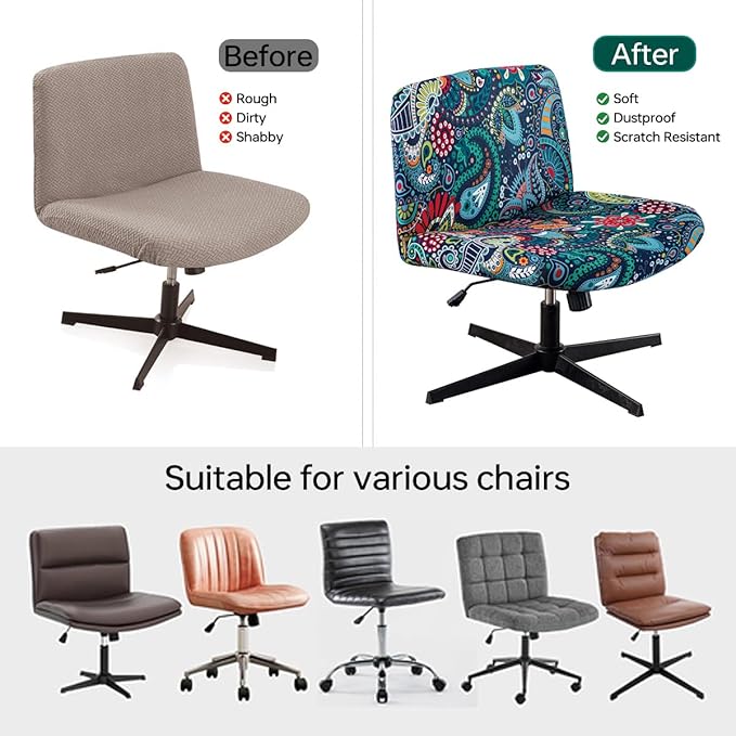 Armless Chair Slipcover Stretch Criss Cross Chair Cover, Mid Back Wide Seat Accent Chair Covers,Modern Vanity Chair Cover for Office Desk (G)