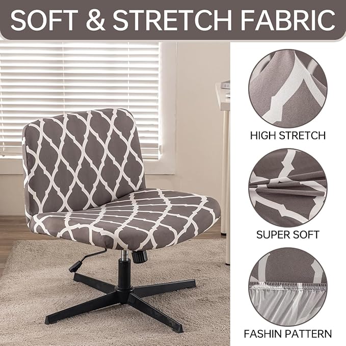 Armless Chair Slipcover Stretch Criss Cross Chair Cover, Mid Back Wide Seat Accent Chair Covers,Modern Vanity Chair Cover for Office Desk (Grey Grid)