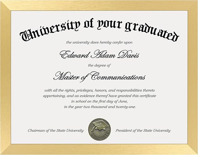 upsimples Certificate Frame with Clear Plexiglass, 8.5 by 11 Picture Diploma Document Degree Frames for Wall and Tabletop, Gold, 1 Pack