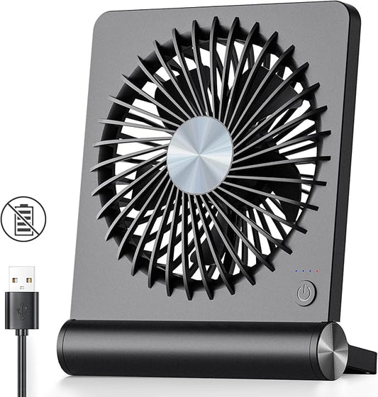 Koonie USB Fan, Strong Wind Ultra Quiet Small Desk Fan 220° Tilt Folding 3 Speeds Adjustable USB-C Powered Personal Fan for Home Office Desktop Black, NO BATTERY