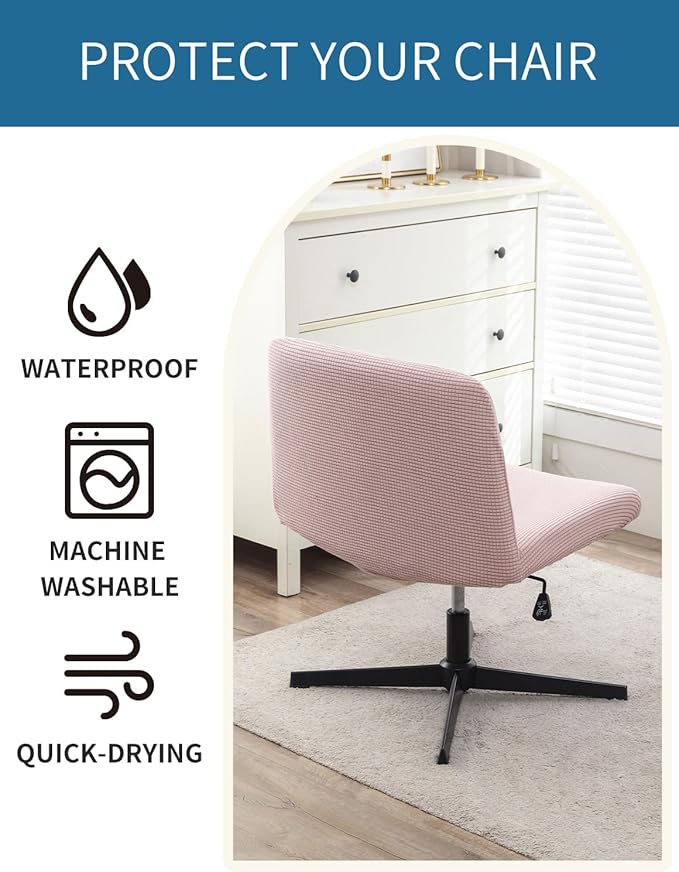 LavishCover Armless Chair Cover Office Desk Chair Cover, Waterproof and Elastic Criss Cross Chair Cover, Exquisite Vanity Chair Cover, Mid Back Wide Seat Accent Chair Covers(Pink,Corn, Just the Cover)