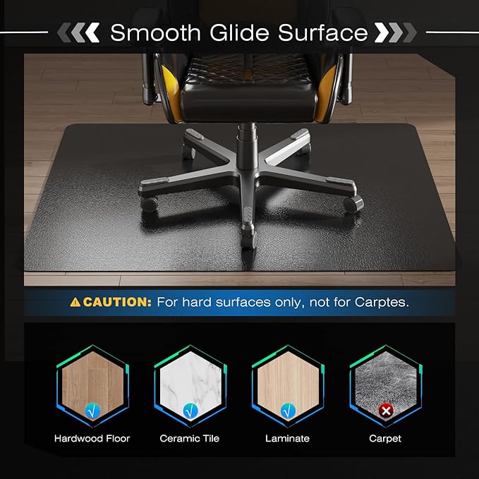 Chair Mat for Hardwood Floor, 36" x 36" Easy Glide Desk Chair Mat for Rolling Chair, Anti-Slip Floor Protector Computer Desk Mat, Vinyl Floor Mat for Gaming Room Home Office, Black