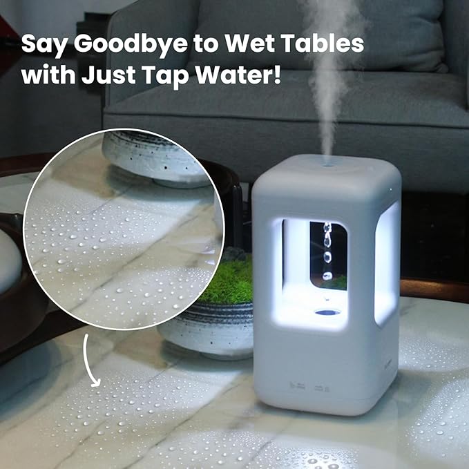 0.6L Mini Anti-Gravity Humidifier, Cool Mist Humidifier for Bedroom & Desk, Water Drops Move Upward Visual Effect, Quiet 36dB Night Light, Auto Shut-Off, Modern Minimalist Design