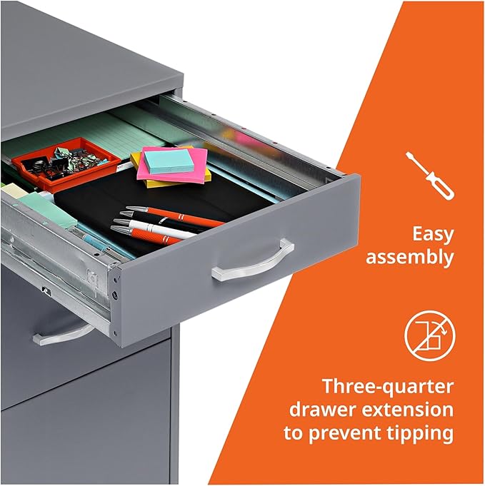 NuSparc Mobile 3 Drawer Locking Pedestal File Cabinet | Pre-Assembled Steel Construction | Perfect for Small and Home Office | Letter-Size | Assembled in USA