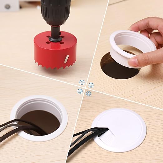 Desk Grommet 2 inch/50m,10Pcs Cable Grommet with Hole Saw & 15 Zip Ties,Desk Hole Grommet Desk Cord Hole Cover Desk Cable Grommet for Office Home Desk Table