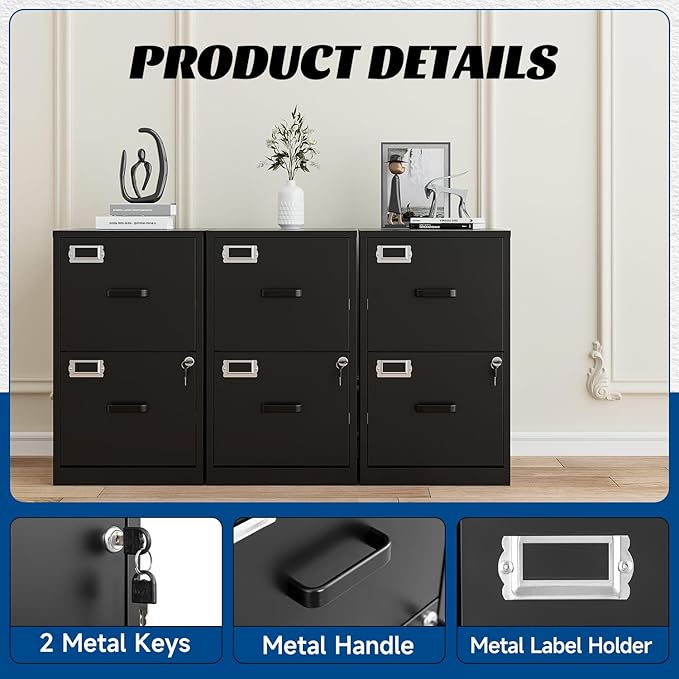 Fesbos 2 Drawers File Cabinet Metal Vertical Filing Cabinets Metal Lockable Storage Cabinets with Lock for Home Office to Hanging Files
