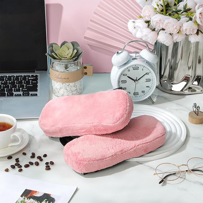 Threlaco 2 Pcs Office Chair Armrest Pads Soft Foam Office Chair Arm Covers Fluffy Flannel Gaming Armchair Armrest Cushion for Elbows and Forearms Support Pressure Relief (Pink)