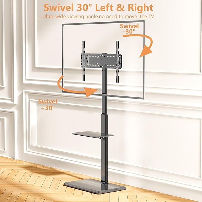 Afaloona Universal Floor TV Stand,TV Floor Mount Stand with Removable Shelf for 32-75 inch TV up to 110 lbs, Swivel and Height Adjustable Tall TV Stand for Bedroom,Office(TCP01-2-M-A02)