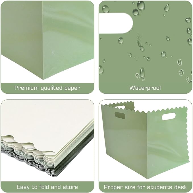 FYSUIMU 24 Pcs Student Desk Privacy Boards Gradient Sage Green Classroom Desk Divider Shield Privacy Panel Folders Screen Partition for School Teacher Student Test Supplies