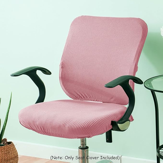 Sunnyway Stretchable Office Chair Seat Cover, Elastic Chair Slipcover with Tie Straps, Dining Chair Slipcover Machine Washable, Fits Seat Size 17.7"-21.7" (Pink)