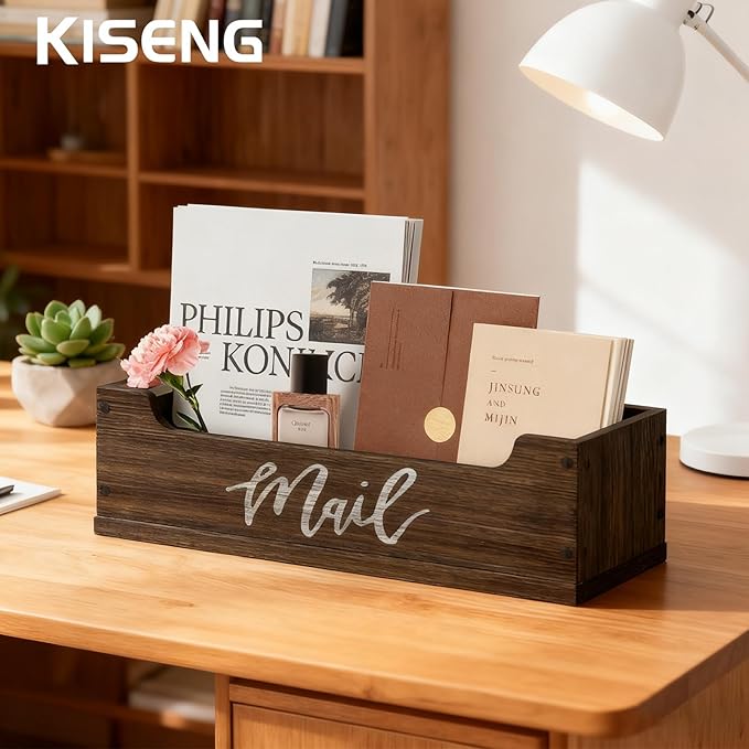 White Wooden Mail Organizer Countertop (Brown + White)