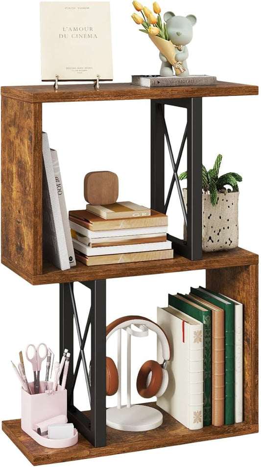 IBUYKE Desktop Bookshelf, 3-Tier Table Bookcase Shelves Storage Organizer Hutch for Office/Dorm, Solid Ability Desk Shelve UTMZ011H