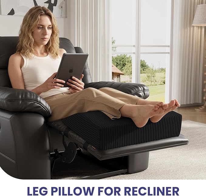 idee-home Recliner Leg Rest Cushion, Recliner Footrest Extender Pillow with Removable Corduroy Cover, Multi Purpose Ergonomic Foot Pillow Back & Lumbar Support Cushion for Bed Sofa Couch, Black