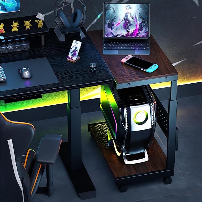 Computer Tower Stand / PC Tower Stand with Wheels, Dual Tier & 5-Level Adjustable CPU Holder Cart (23.2-33.5") — Under Desk Floor PC Stand for Gaming & Home Office