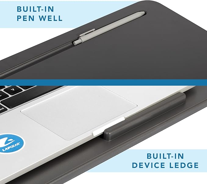 LAPGEAR Original Lap Desk – Fits Up to 17” Laptops – Charcoal – Style No. 45155