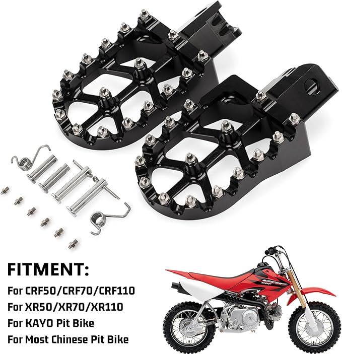 XINGWU Dirt Bike Footpegs Wide Foot Pedals CNC for CRF50 CRF70 CRF110 XR50 XR70 XR110 SSR CT200U KAYO SDG Pit Bike 50cc 70cc 80cc 90cc 100cc 110cc 125cc 150cc Mini Bike Foot Pegs Footrest Black