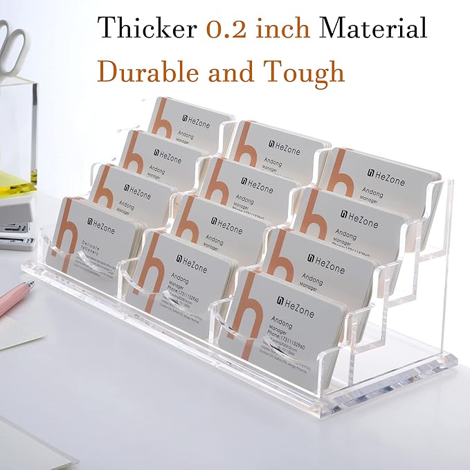 HeZone Business Card Holder Display for Desk, 12 Slot 4 Tier Multiple-Clear Acrylic Business Card Stand Set, Holds Approximately 600 Cards(12 Cell H)