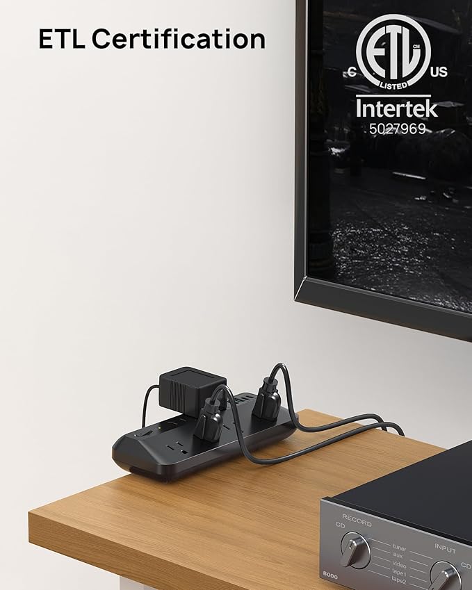 TROND 20W USB C Desk Clamp Power Strip - 1700J Surge Protector with 6 Outlets, Desktop Edge Mount Extension Cord, Fit 1.97" Tabletop, 6FT Flat Plug for Teacher Must Haves, Office, ETL List, Black