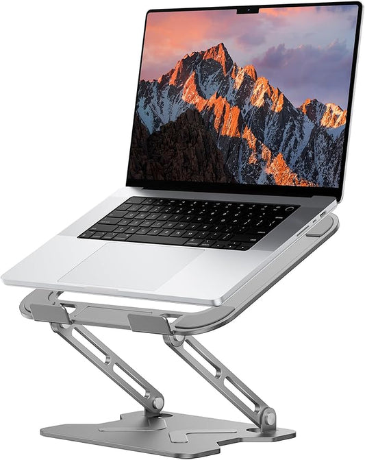 JCZT Foldable Laptop Stand for Desk, Adjustable Height Ergonomic Computer Stand, Portable Laptop Riser for MacBook Air Pro, All 10-16'' Notebooks Laptops, Grey