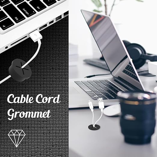 12pcs 1 Inch Cable Grommet, Flexible Desk Grommet, Cable Cord Hole Plug Wire Hole Cover for Desk, Table, Wire Pass Through (Black)