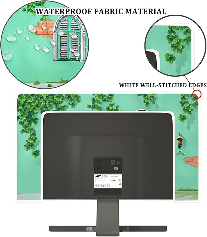 Baocicco Waterproof Weatherproof Screen TV Cover 50, 51, 52 Inch Full Body Covers for TV Screen Anti-Static Dustproof Protective Television Cover for LCD/LED/HD，Green Vintage Wall With Window