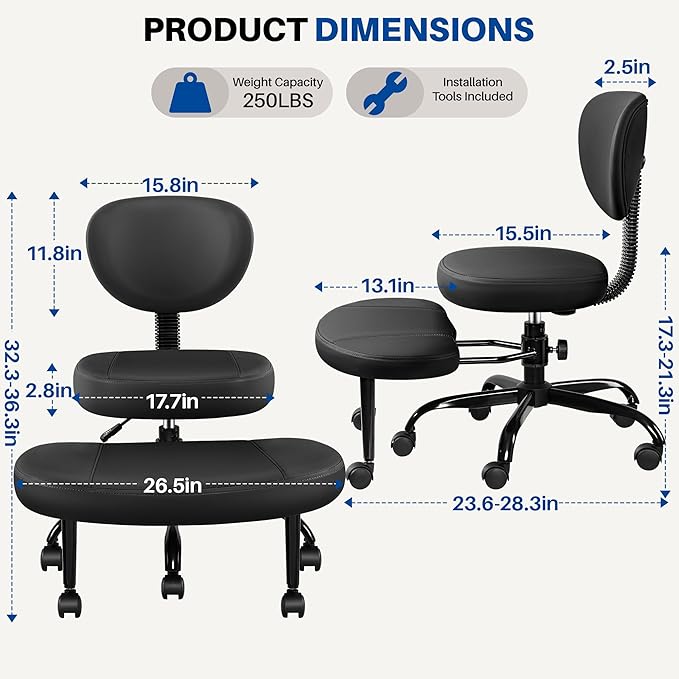 Cross Legged Office Chair with Wheels, Ergonomic Kneeling Chair with Lumbar Support and Adjustable Height for Meditation, ADHD Desk & Yoga